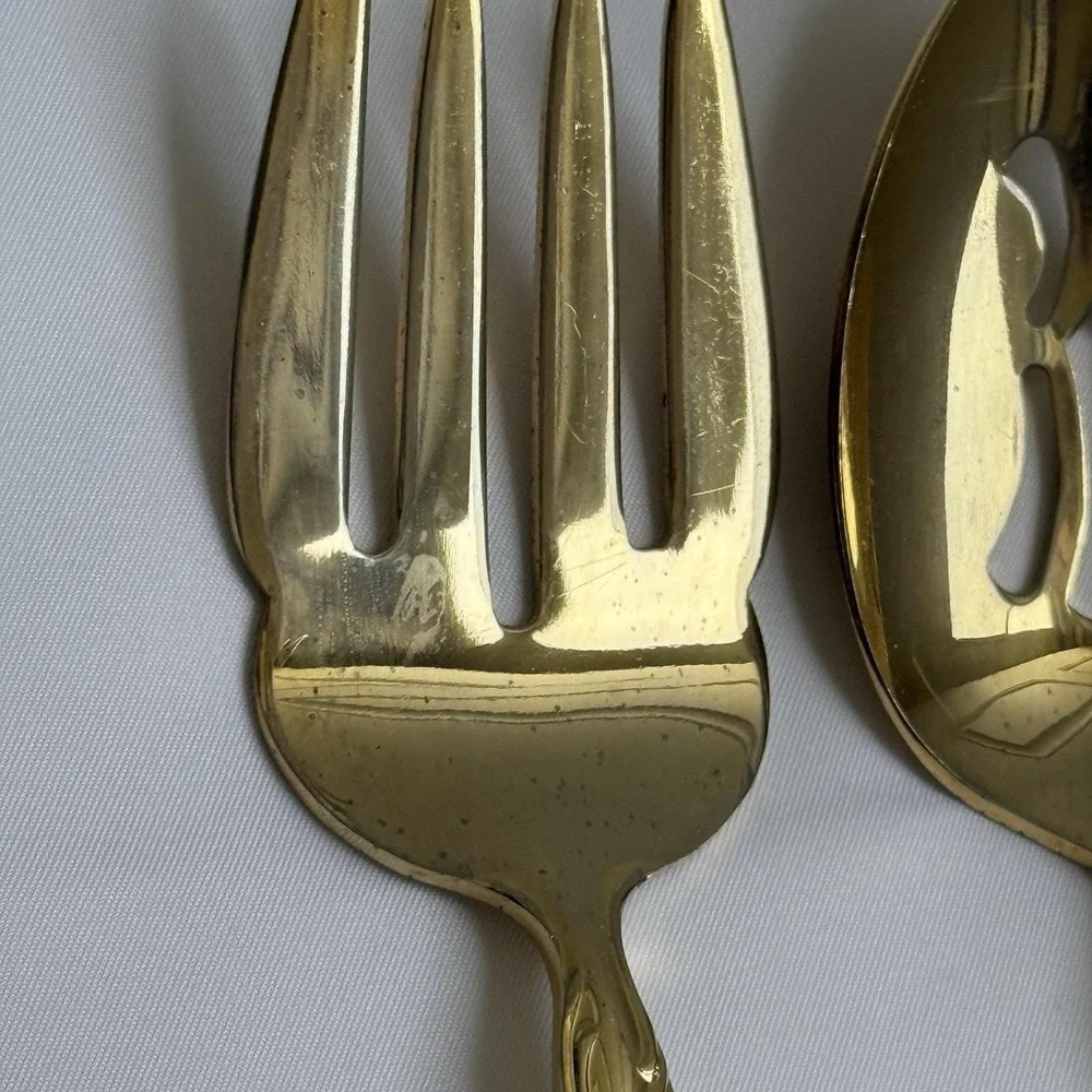 Reed & Barton Ultra Select Gold Plate Serving Set Fork‎ Spoon Slotted VTG